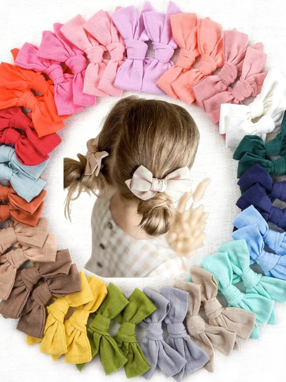 40 Pieces Girls Hair Bows Linen Fabric Bows Alligator Clips Hair Accessories for